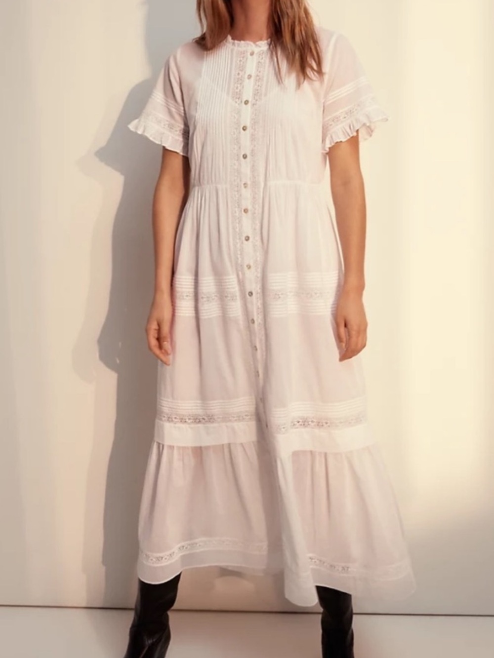 Wilfred Aude Cream Button-Front Midi Dress